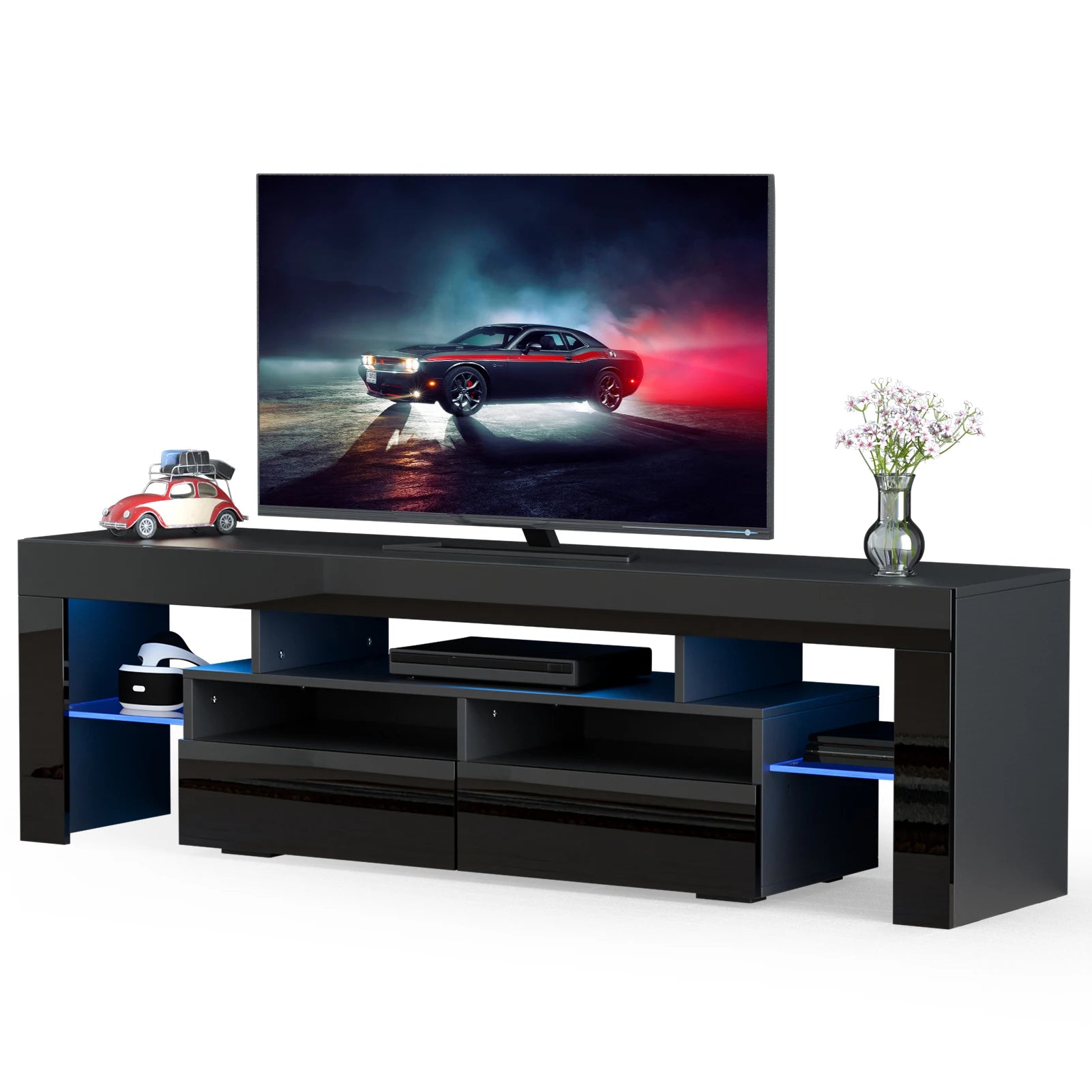 71in led tv stand for 75/70/65 inch modern black living room with storage drawers high gloss cabinet - united states