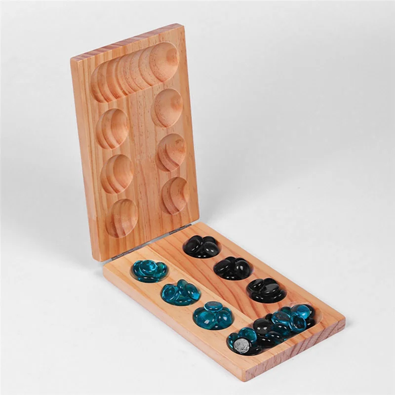 B78b-foldable wooden mancala board game for ages 7+ multi-color beads classic strategy family party and travel