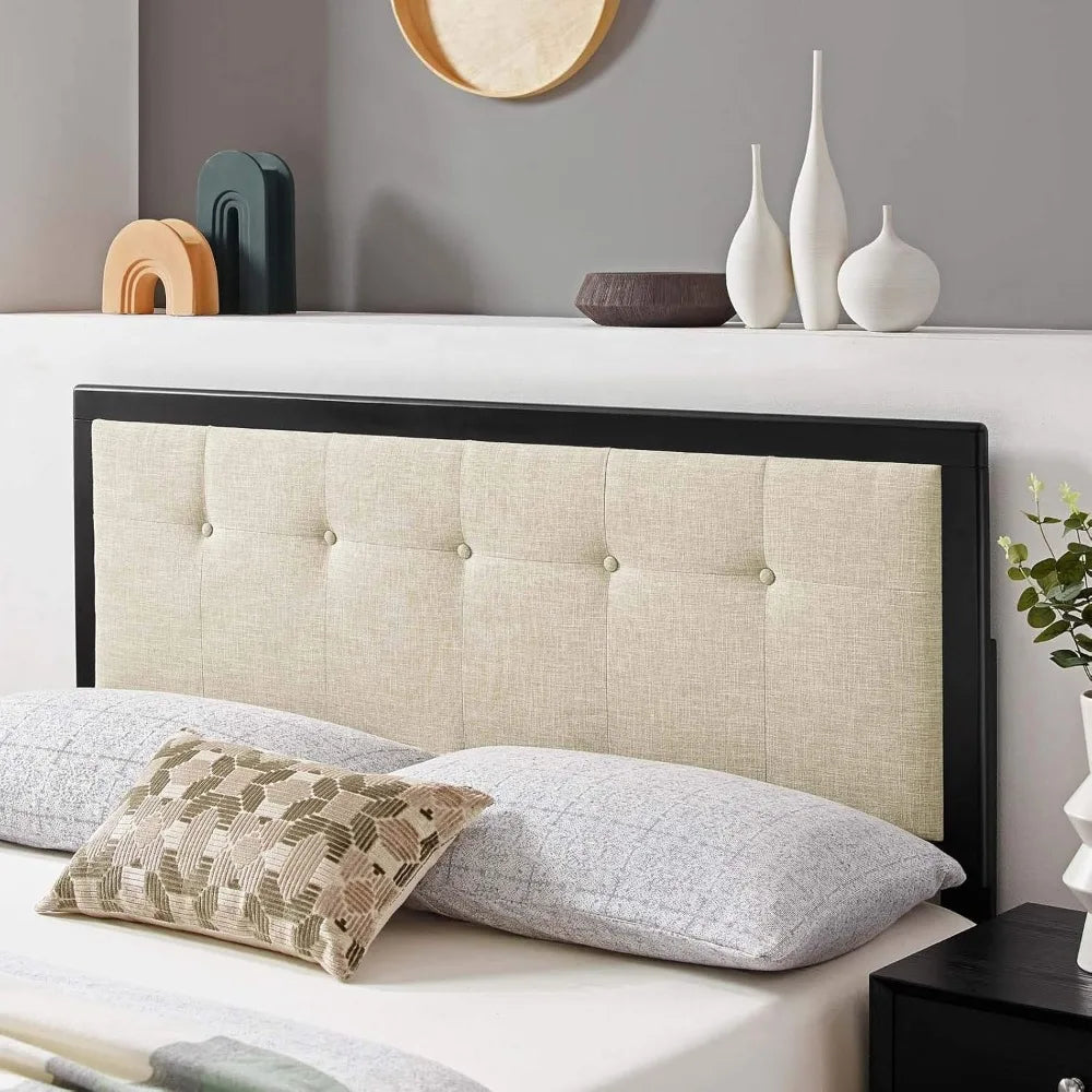 Draper tufted king fabric and wood headboard in black beige - none / united states