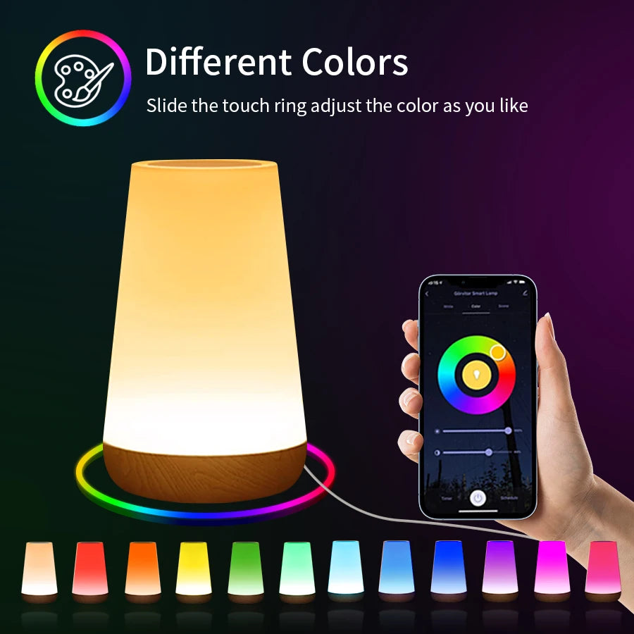 Eu/us plug tuya wifi wood grain touch night light alexa google home voice control dimmable multi-color for bedroom