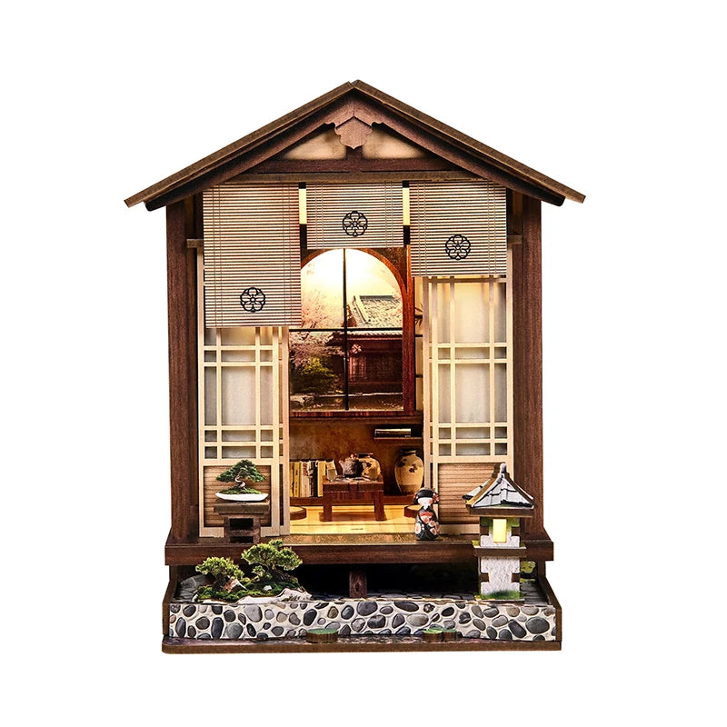 New moss lamp & garden diy wooden bookend 3d puzzle - hand assembly miniature house model home decor christmas black