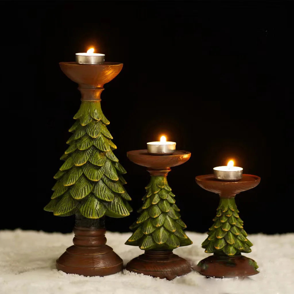 Christmas tree candle holder ornaments ins style european home living room desktop decoration crafts wooden - 1pc