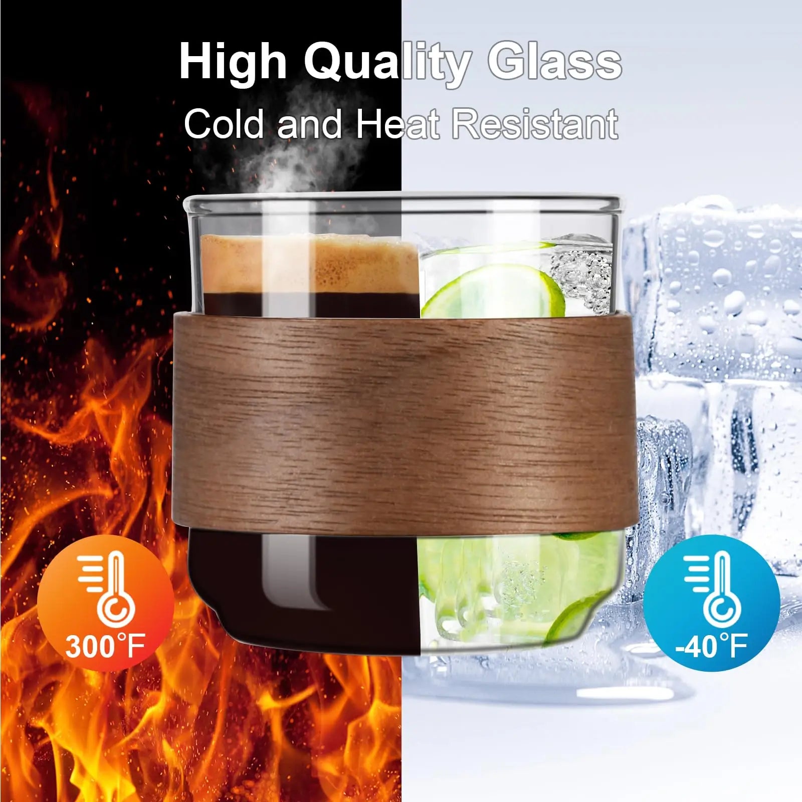 Espresso cups set of 2 with wooden ring 5 oz high borosilicate shot glass clear small expresso shots cup - transparent