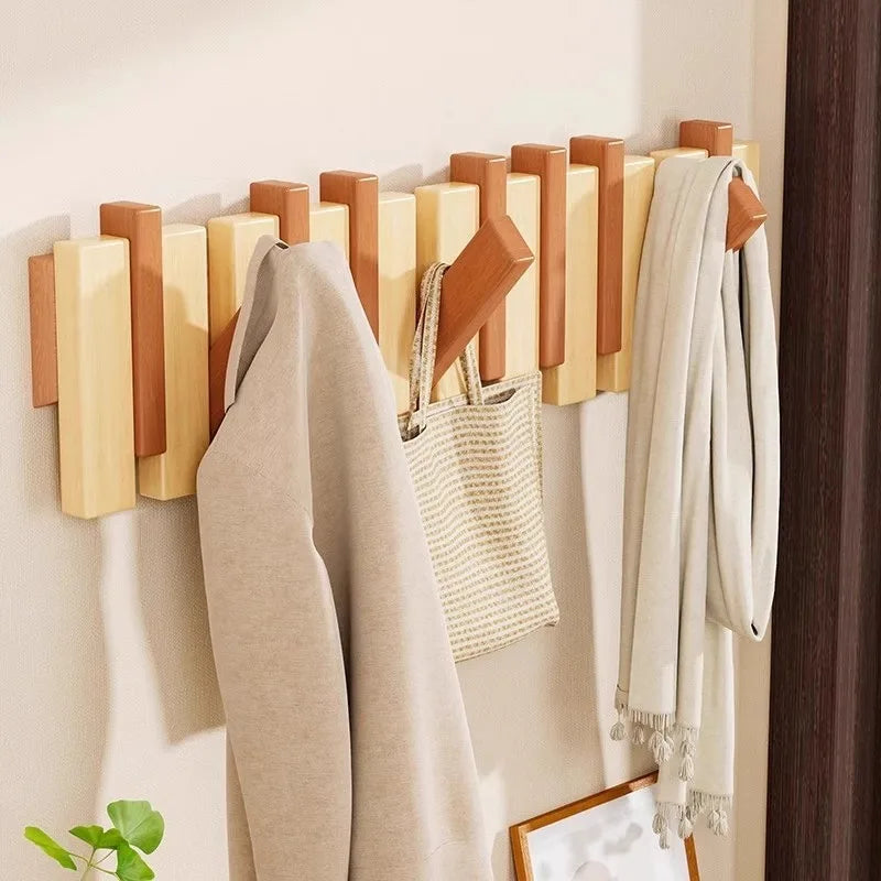 Wood piano key hanger - wall/door mount hidden hooks holder - entryway decor no-drill - hanging wall rack