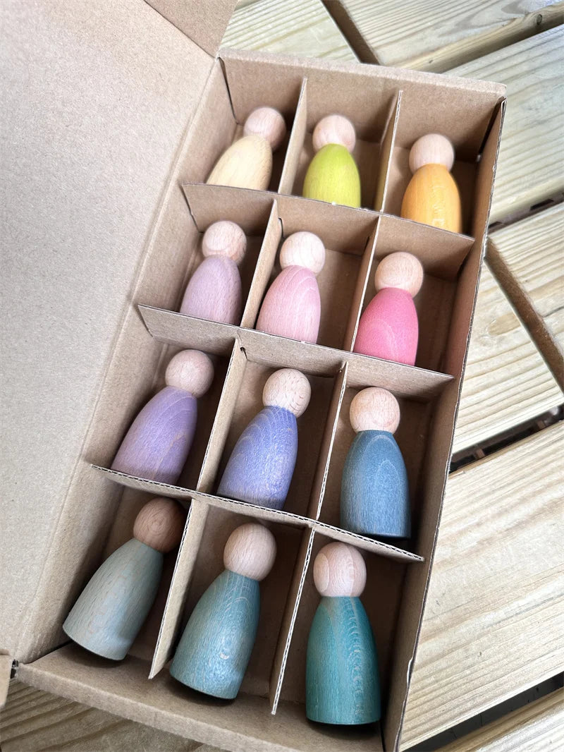 Kids large wood building rollers pastel blocks stain lime stacking cylinders forest trees rings educational creative