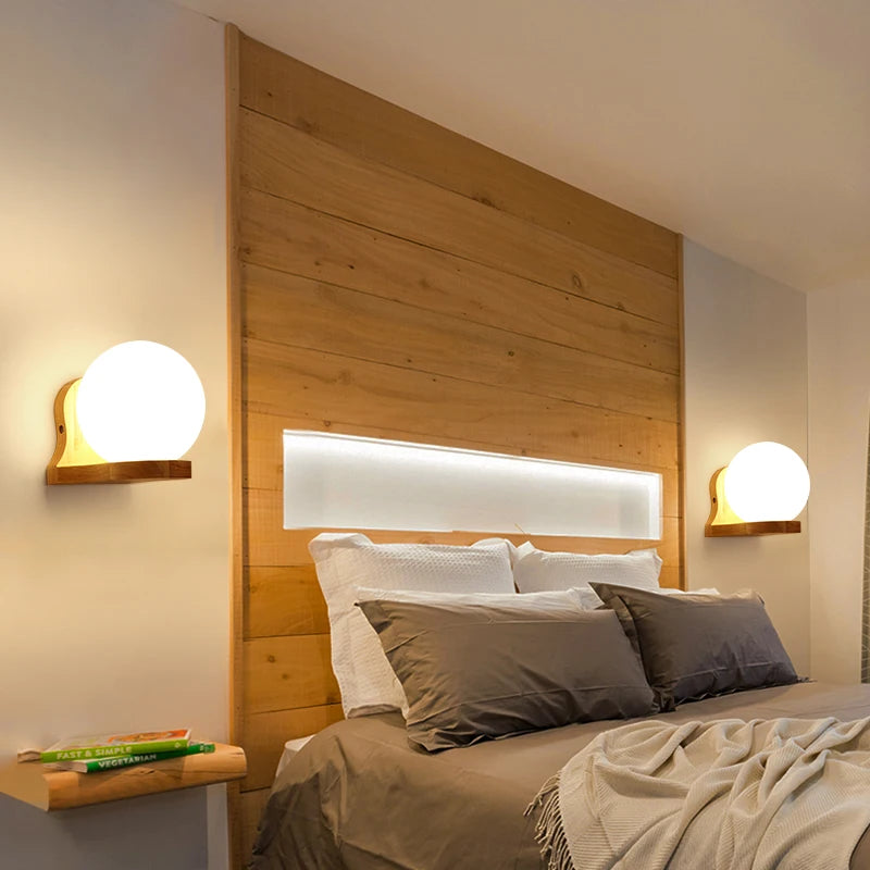 Modern led wall lamps wooden lights bedroom bedside stairs corridor interior mounted lighting sconce home decor light