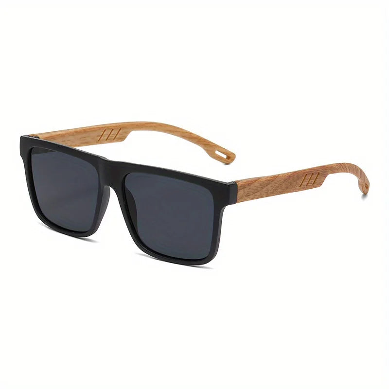 New square casual sunglasses wood grain spring hinges uv400 protection unisex outdoor daily eyewear - united states