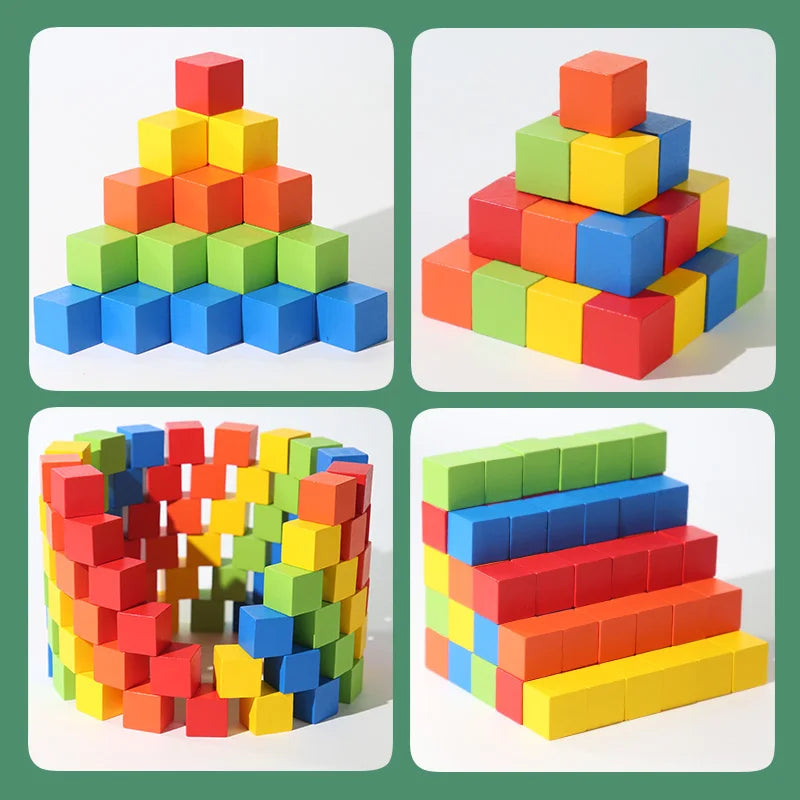 50/100pcs colorful cubes wooden building blocks stacking up square wood toy baby shape color learning toys for children