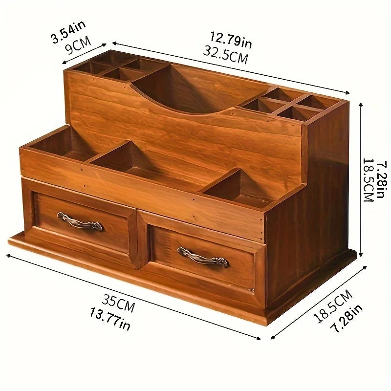 Vintage-inspired wooden desk organizer - multiple compartments for cosmetics & office supplies ideal home decor - wood