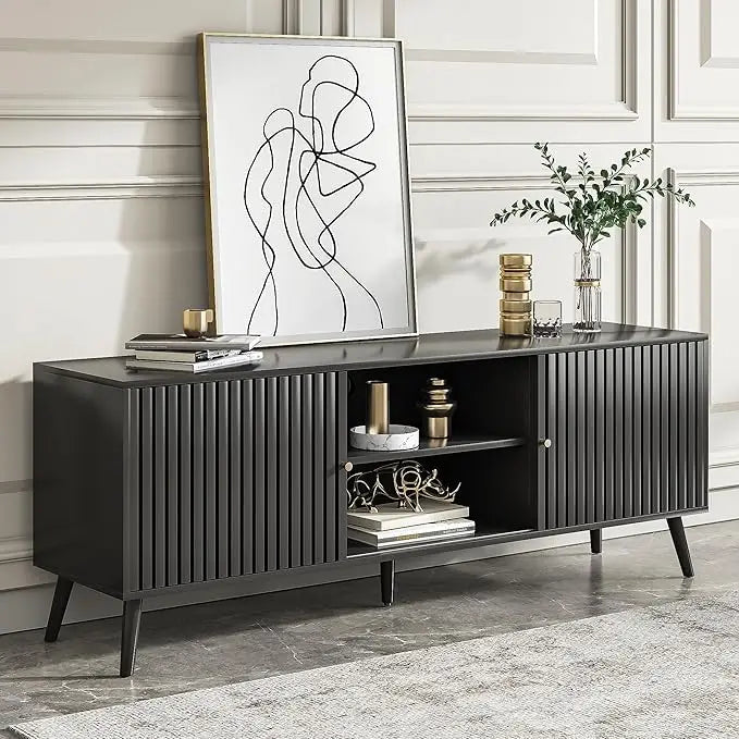 Mid century modern tv stand for televisions up to 70 inches with sliding doors and storage television stands consoles