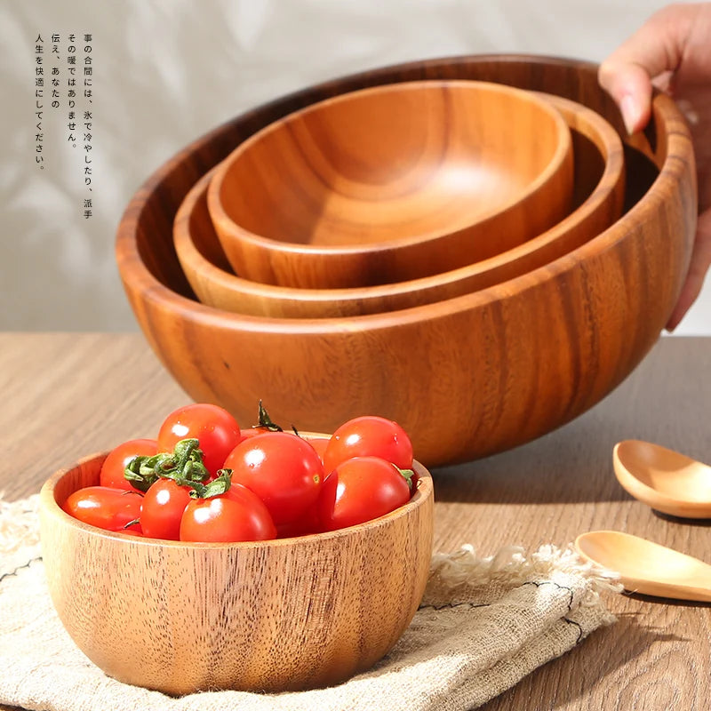 Household solid wood bowl japanese acacia salad mixing wooden basin kneading tableware ramen