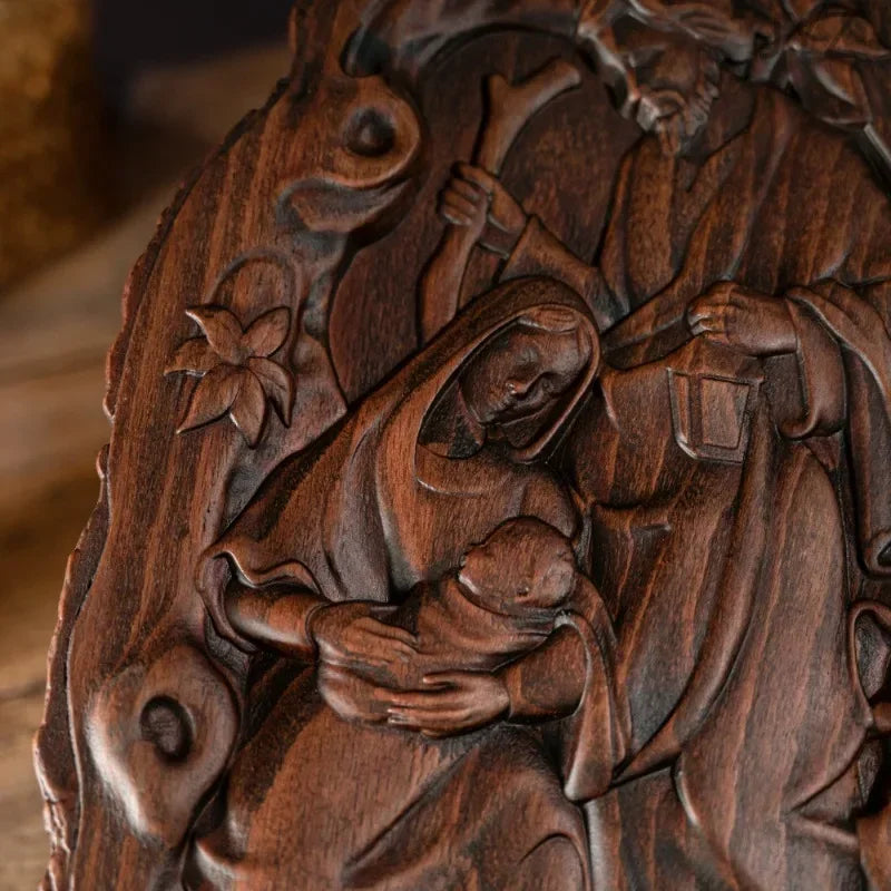 Vintage church nativity natural wooden desktop ornaments jesus holy family statue home decor - religious (christian)