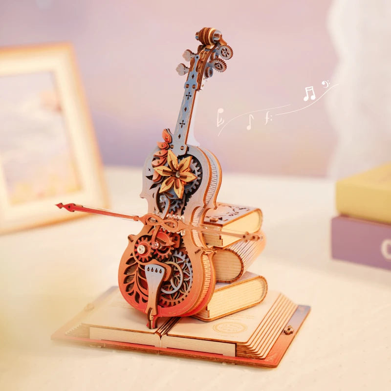 Robotime rokr 3d wooden puzzle symphony of gorgeous dreams mechanical music box pre-colored design gift for family kids