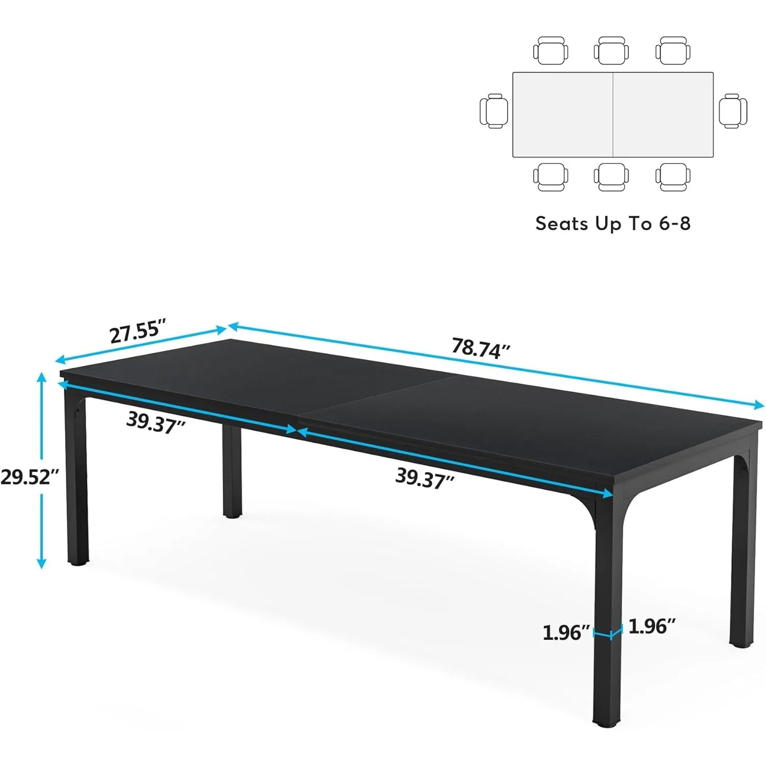 78.7 inches long dining table for 6-8 person large rectangle wood dinner (only table) (black)