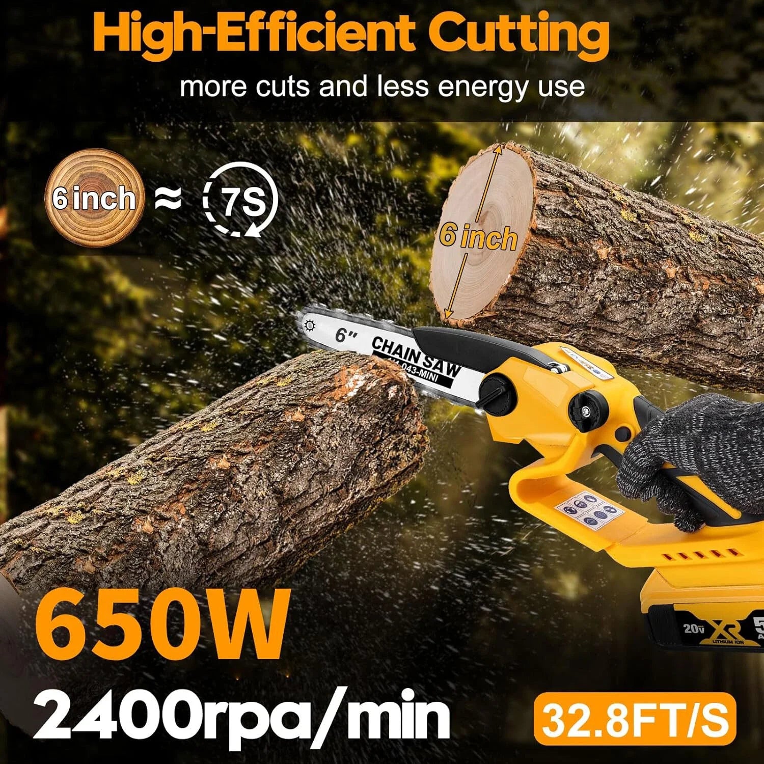 6 inches mini chainsaw dewalt 20v max battery cordless hand-held pruning saw power tools for garden logging woodworking