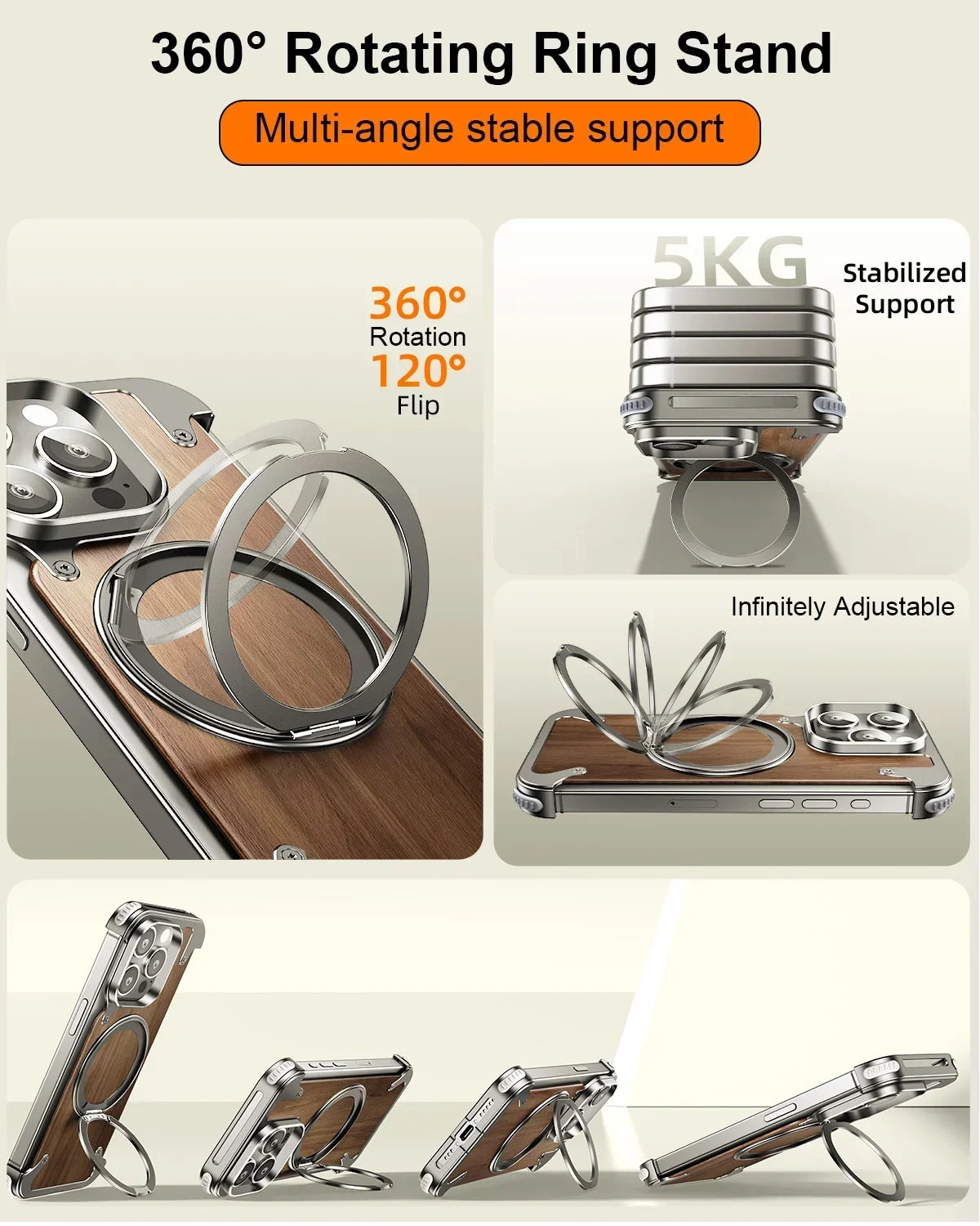 Eary natural wood for iphone 17 16 15 pro max case frameless with magsafe phone stand shockproof protective 14 cover