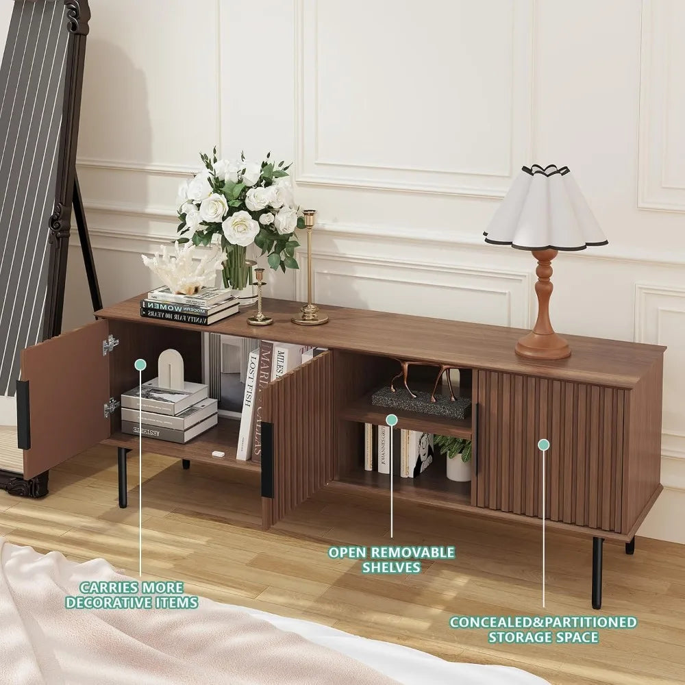 66’’ modern tv stand for 55/60/70 inch tv,mid century entertainment center with storage cabinet and adjustable shelf