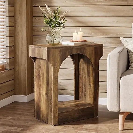 Wooden storage side table for living room and bedroom brown - rusitic / united states