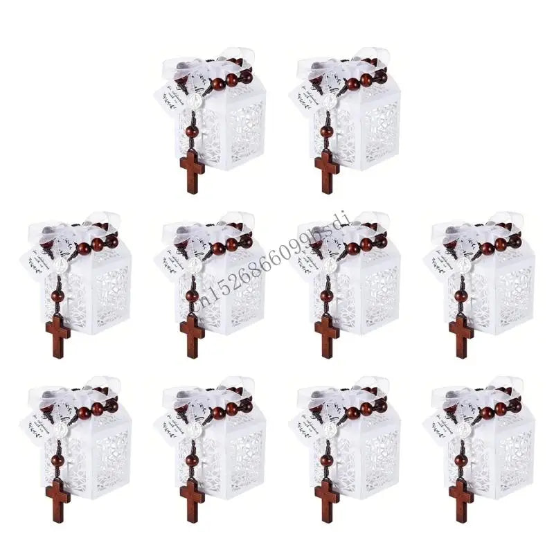 11ua natural crosses beads rosaries bracelets baptisms set for church event with decorative packaging accessories