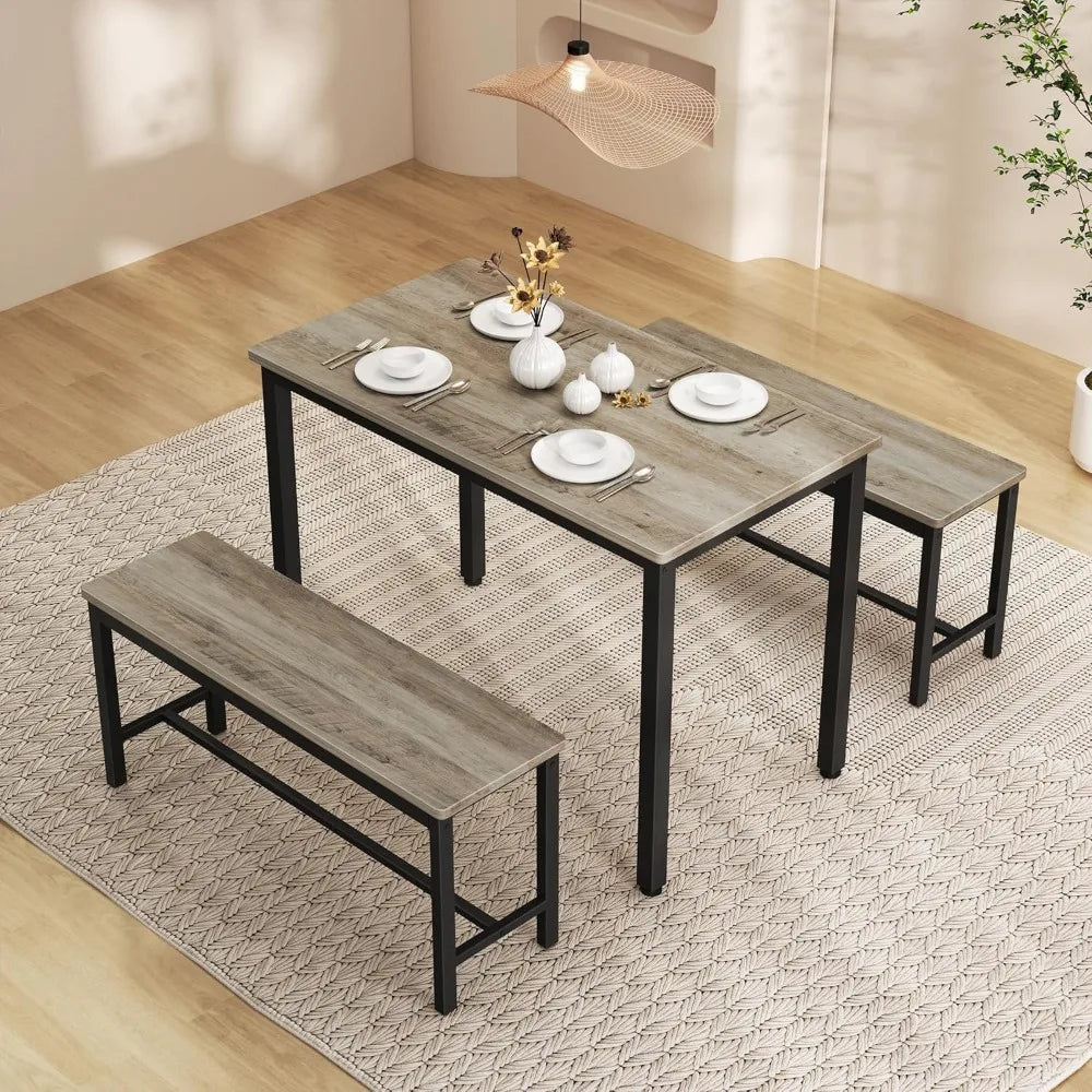 Dining table set for 4 kitchen room with 2 benches 3-piece chairs breakfast nook,