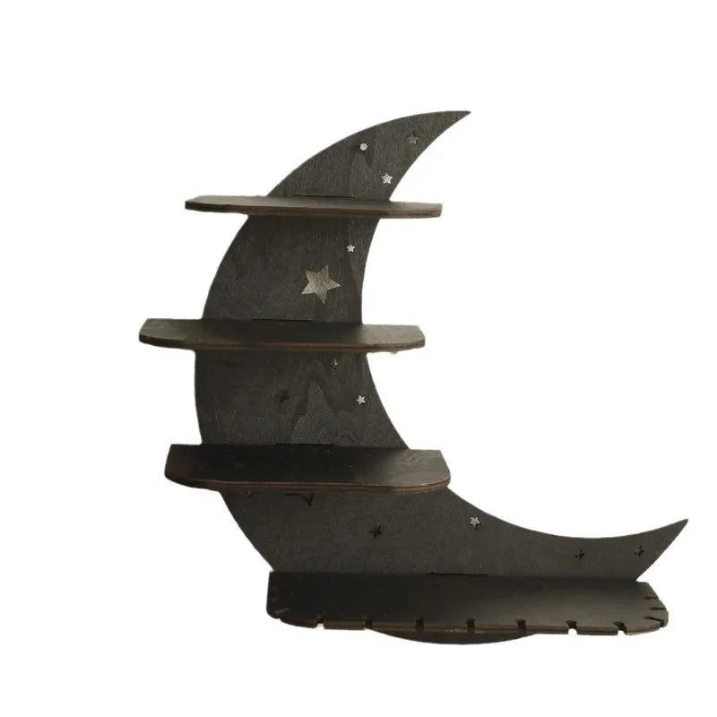 Wooden moon staircase crystal candle holder wall decor - home decoration art craft wall-mounted shelf for living room