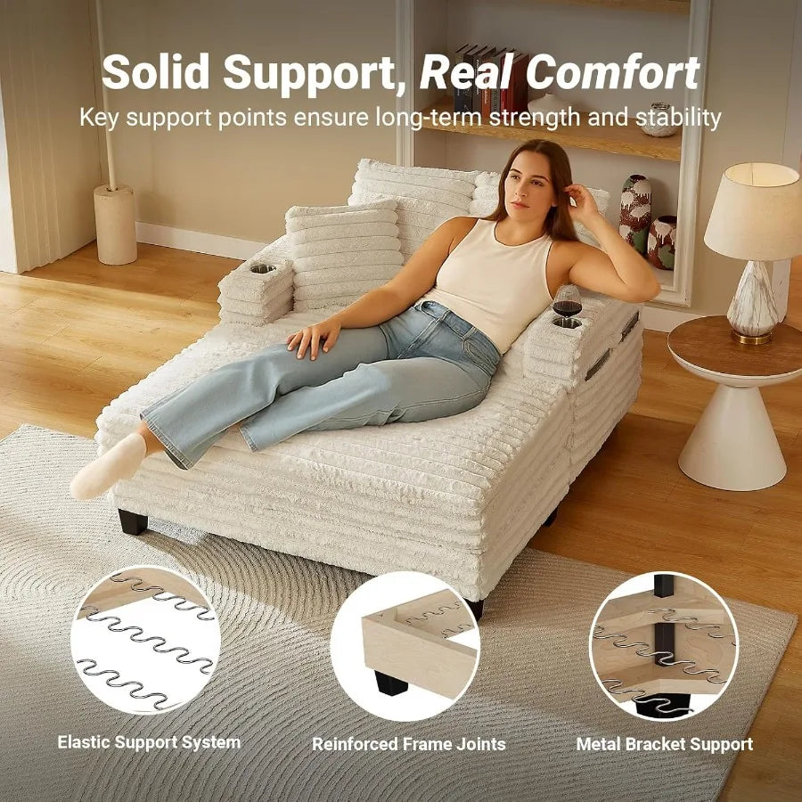 Chaise lounge chair indoor 64 oversized s with wood frame upholstered sofa bed for living room movie bedroom 4 - united