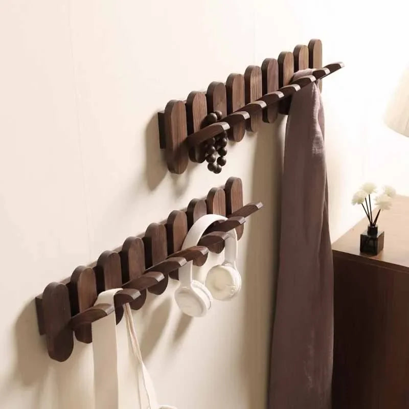 Luxury wall coat rack walnut wood clothes dress hanger hooks backpack pants interior furniture bedroom clothing storage