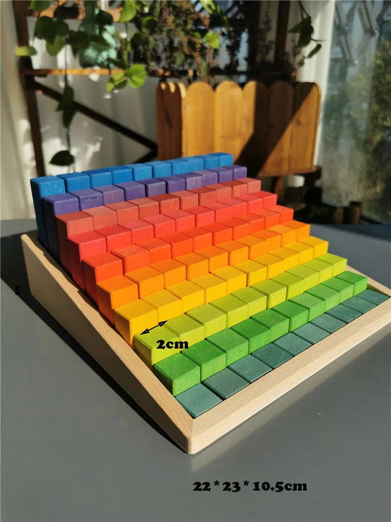 100pcs small wooden building blocks set rainbow stacking counting timber square construction tube toys for kids