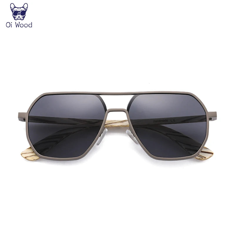 Oi wood high quality fashion alloy sunglasses men women wooden polarized sun glasses driving uv400 oculos de sol 8059