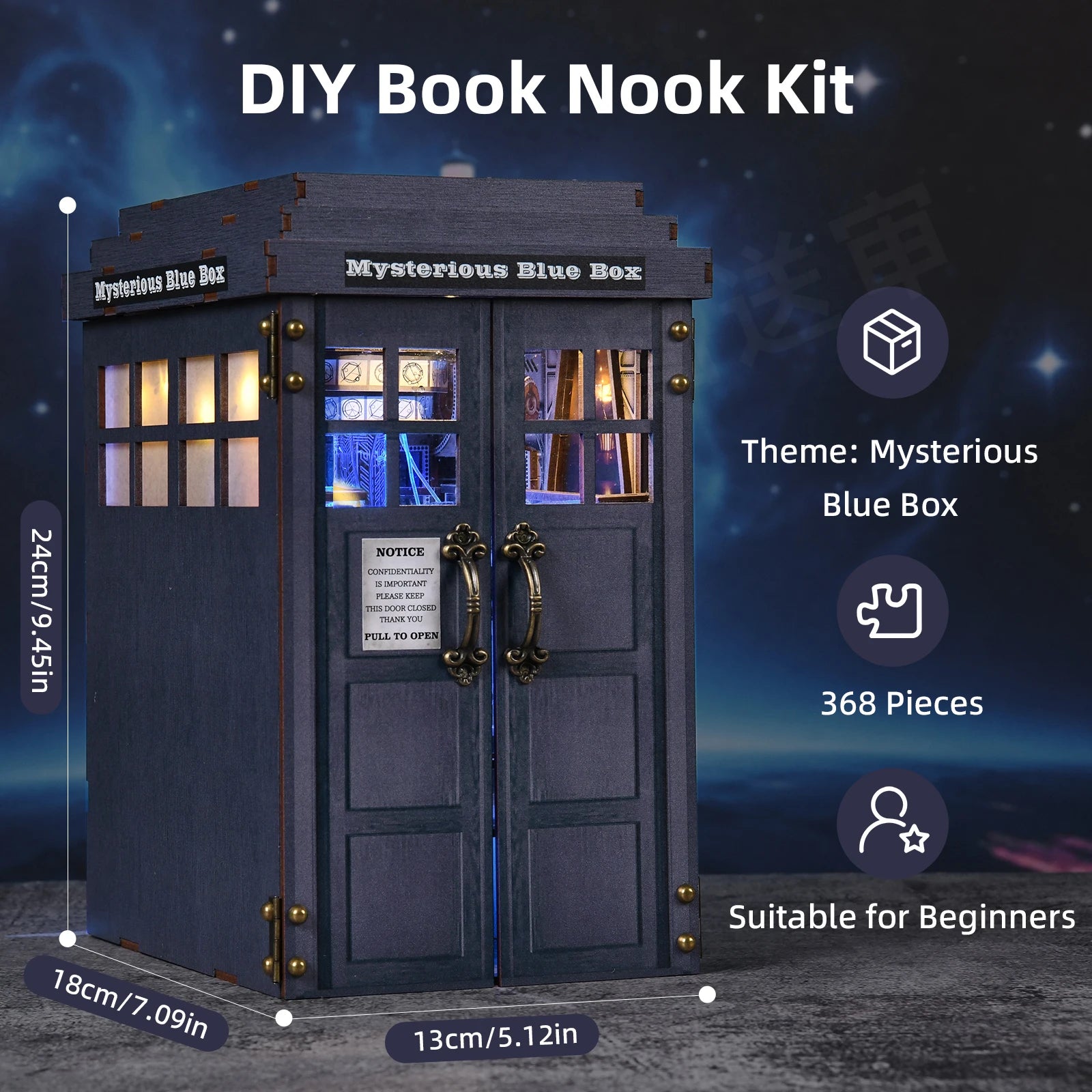 Diy book nook bookshop kit mysterious telephone booth wooden dollhouse with light bookshelf insert 3d puzzle decor