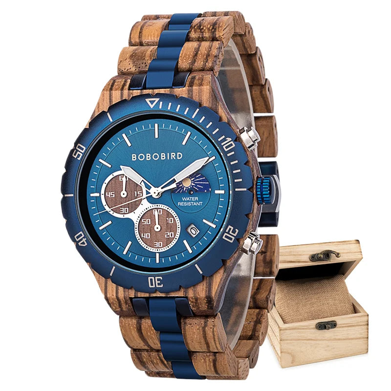 Bobo bird watches for men dynamic display of the sun and moon original luxury wooden watch environmental design