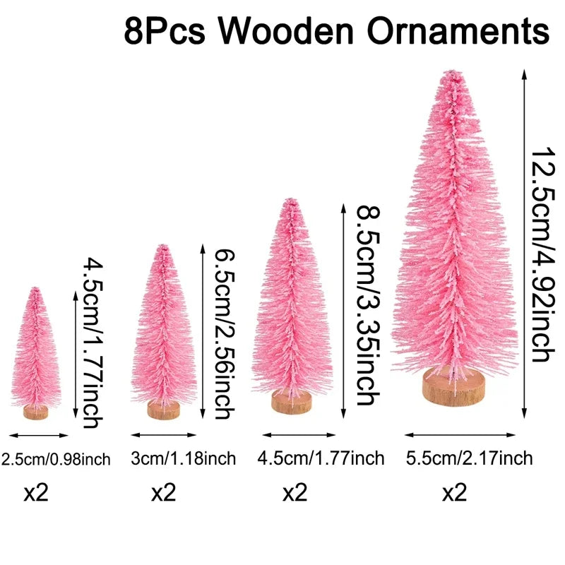 8/12pcs mini wooden christmas trees artificial tree for xmas tabletop ornaments decorations 2025 navidad - as shown