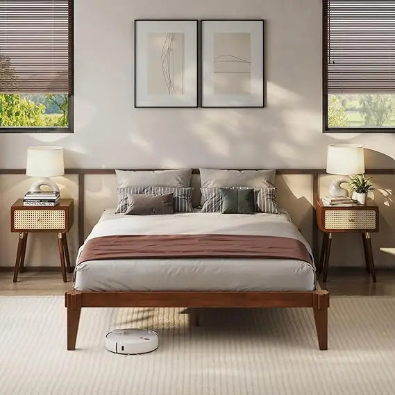 Bme chalipa 14” queen bed frame - solid wood platform - japanese joinery - slat support - no box spring neede - united