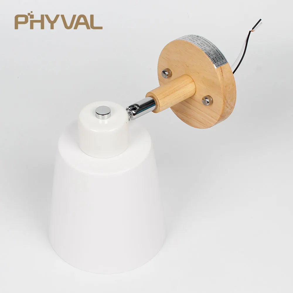 Wooden wall lights bedside lamp sconce modern light for bedroom nordic macaroon 6 color steering head e27 85-285v