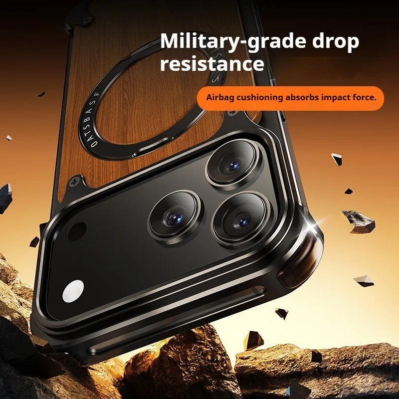 Eary natural wooden frameless case for iphone 17 pro max air with magsafe 360°rotation magnetic stand shockproof phone