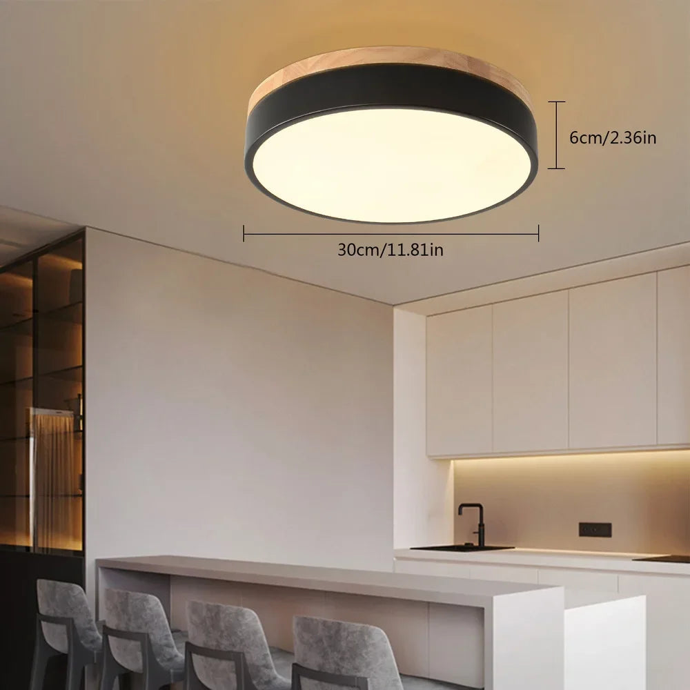 Bymaocar modern led ceiling light minimalist wood style flush mount three-color fit 10-15m² area 360° illumination