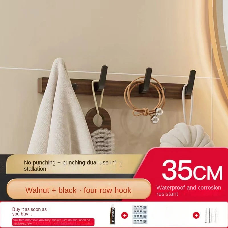 Walnut wood clothes hanging hook without punching wall cap holder door key - black-4 hooks