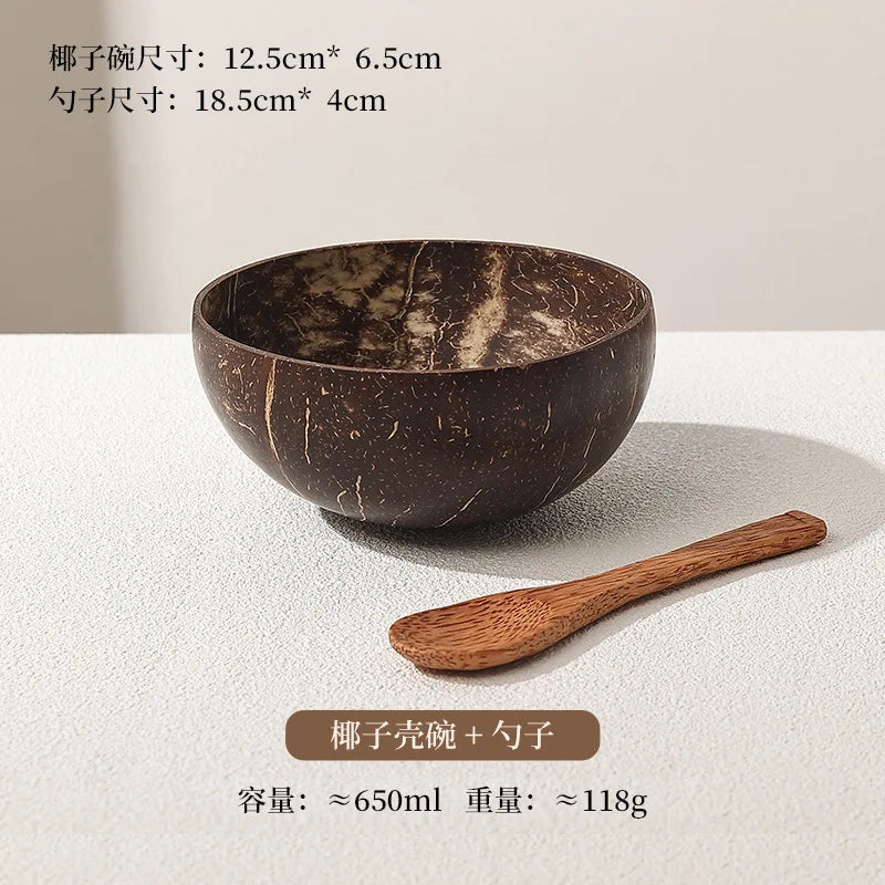 1/5pcs coconut bowl wooden spoon set smoothie kitchen tableware dessert fruit salad mixing rice ramen natural bowls