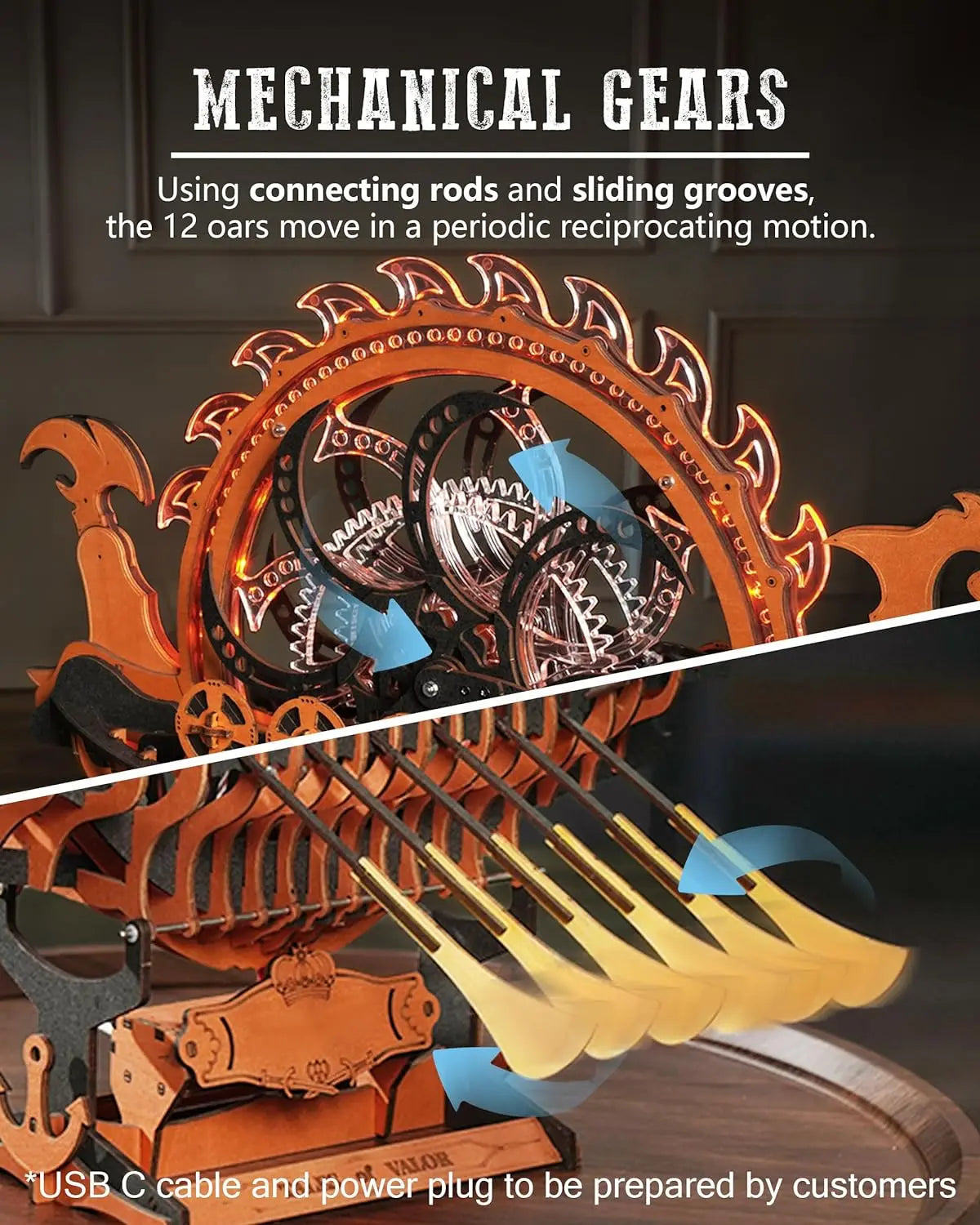 Robotime viking dragon ship mechanical wooden puzzles 229 pieces crafts hobby building kit birthday anniversary