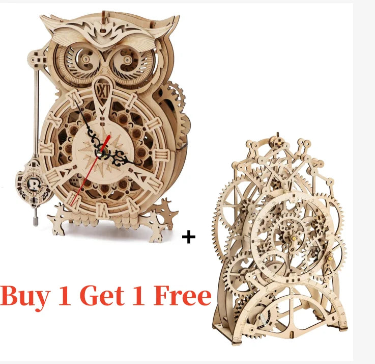 Robotime rokr 161pcs creative diy 3d owl clock wooden model building block kits assembly toy gift for children adult