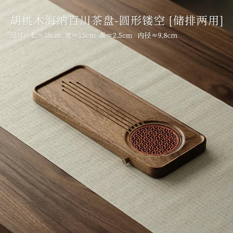 Walnut wood tray rectangle serving chaban chinese kung fu table tea tools coffeeware board drainage water storage