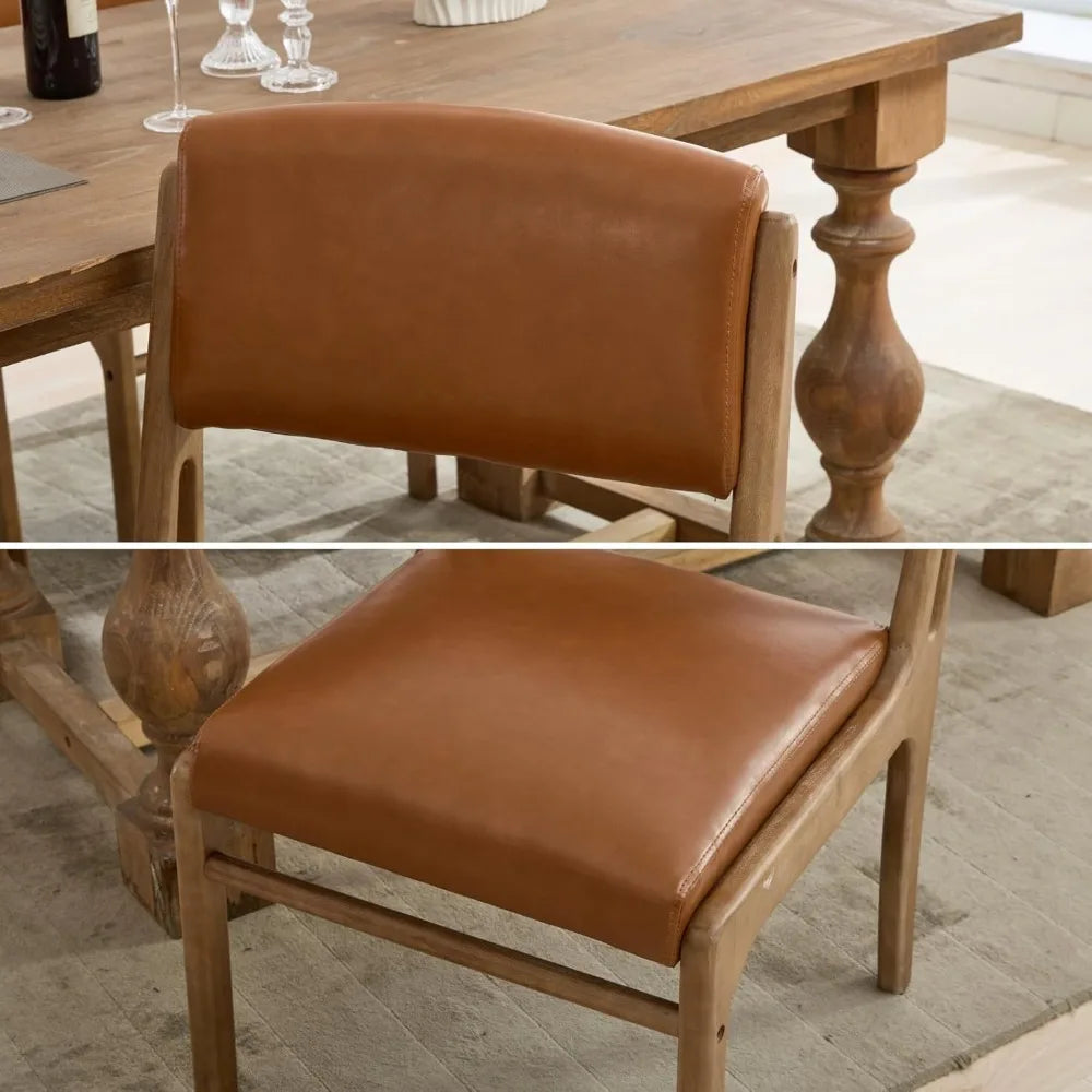 Pu leather dining room chairs set of 2 upholstered open backrest kitchen with light coffee solid wood legs modern side