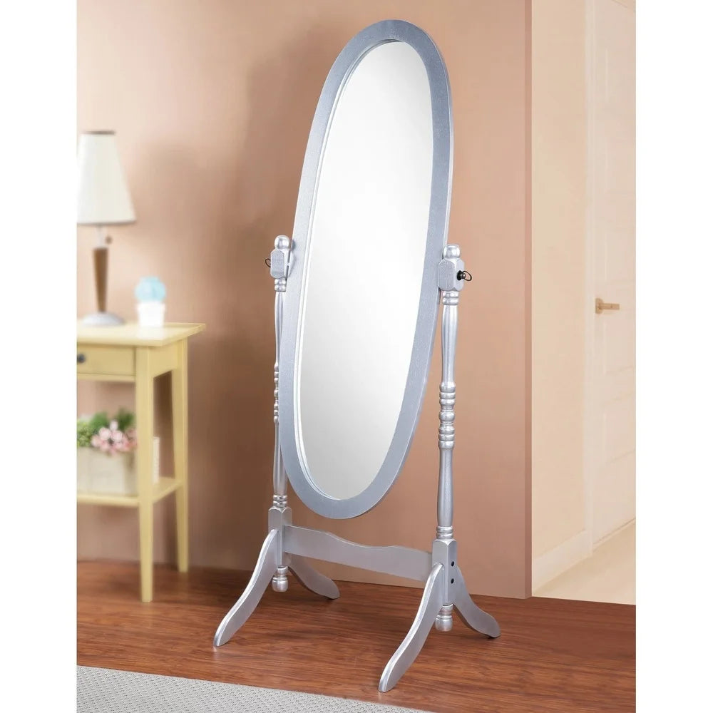 Traditional cheval mirror wood frame freestanding oval glass vintage bedroom decor adjustable height antique style