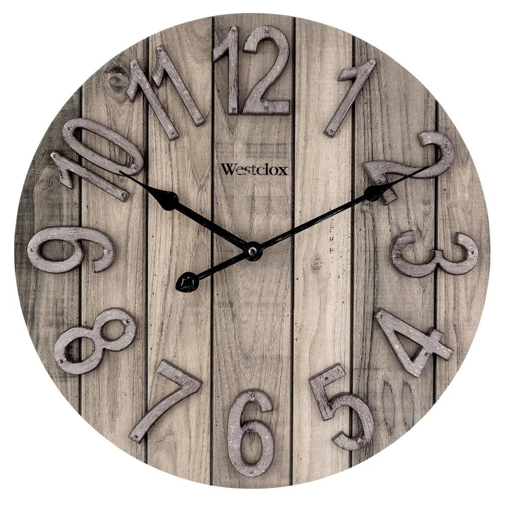 Rustic 15.5 inch wood grain wall clock analog quartz decor timeless design living room kitchen bedroom office - united