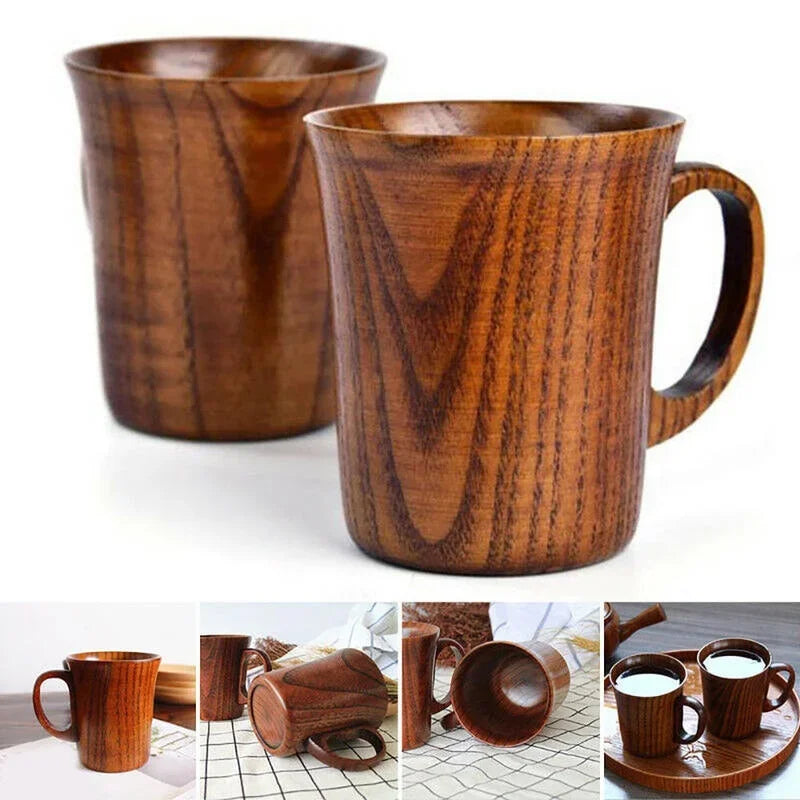 Handmade wood cup wooden coffee beer mugs breakfast milk drinkware tea home decoration - yellow