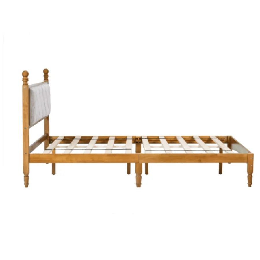 Wood bed frame with fabric upholstered board - united states