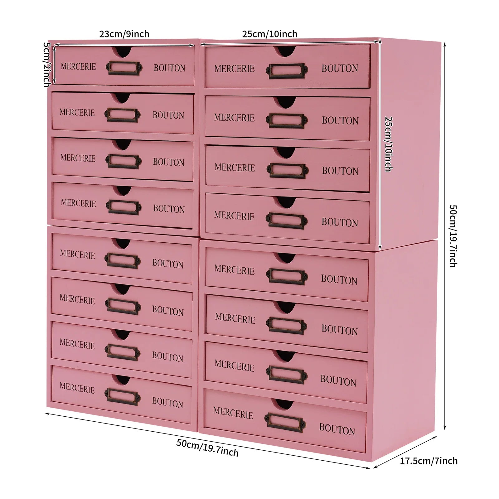 Pink 16-drawer wooden storage box 16-slot file multi level countertop drawer organizer - united states / 16-20 cells