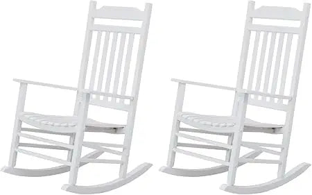 Patio rocking chairs furniture white wooden outdoor rockers set of 2 porch for audlt indoor outside balcony garden