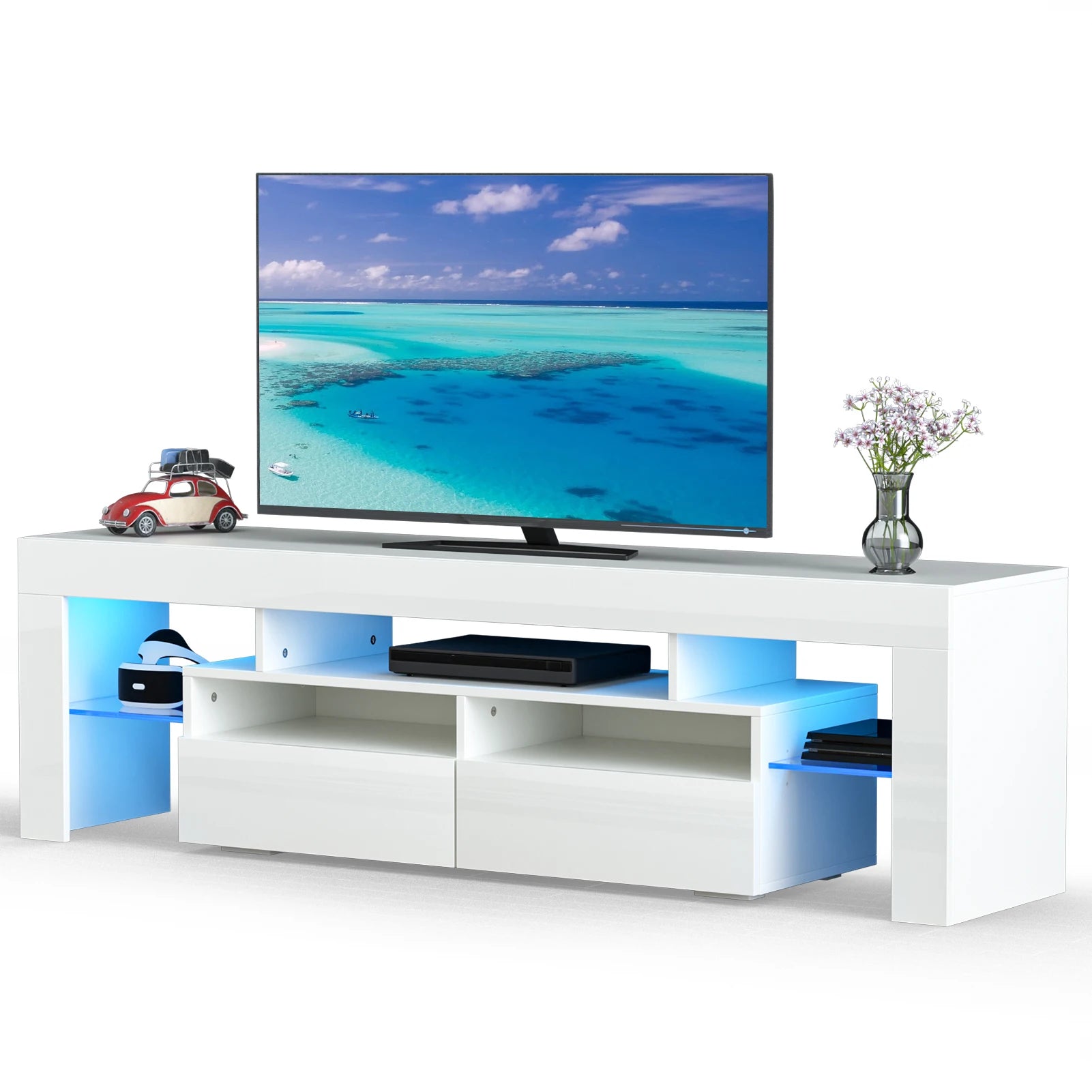 71in led tv stand for 75/70/65 inch modern black living room with storage drawers high gloss cabinet - white / united