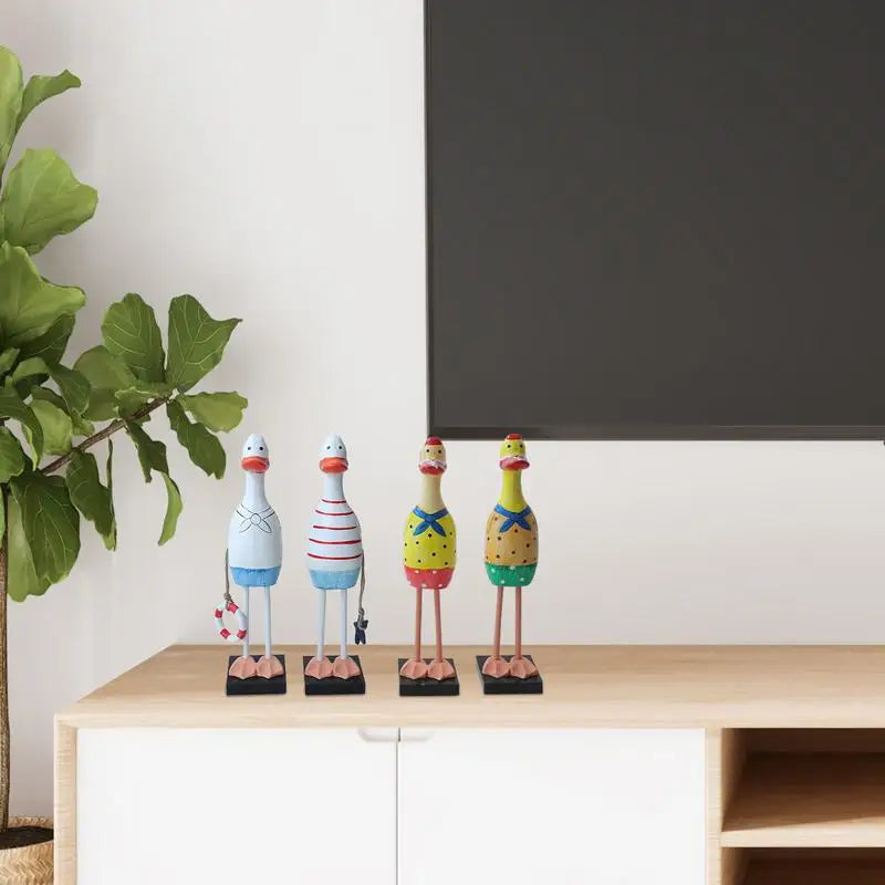 Wood duck statue desk animal 2x cute rustic home decorations for living room tv cabinet collectible figurines